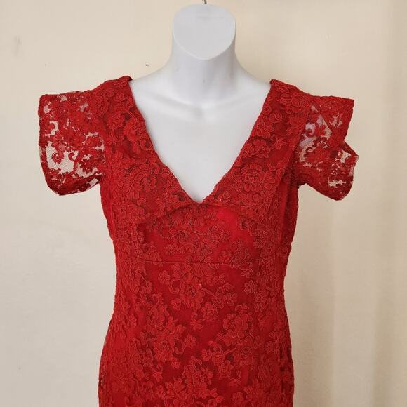 DAVID MEISTER Red Lace Formal Evening Gown Maxi Dress Size 4 - Picture 6 of 14